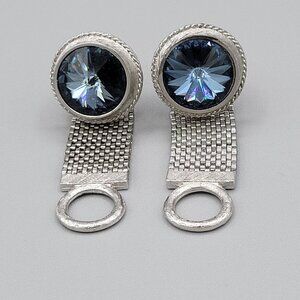 Vintage Dante Mesh Wraparound Silver Tone Cufflinks With Blue Crystal Accents